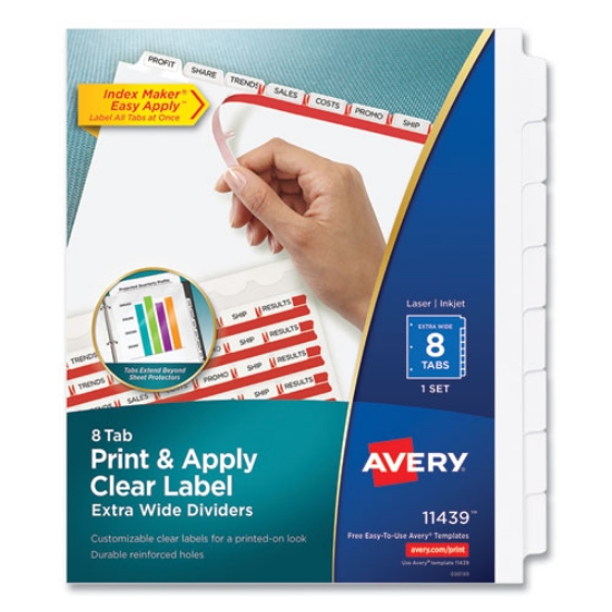 Picture of print and apply index maker clear label dividers, extra wide tab, 8-tab, 11.25 x 9.25, white, 1 set