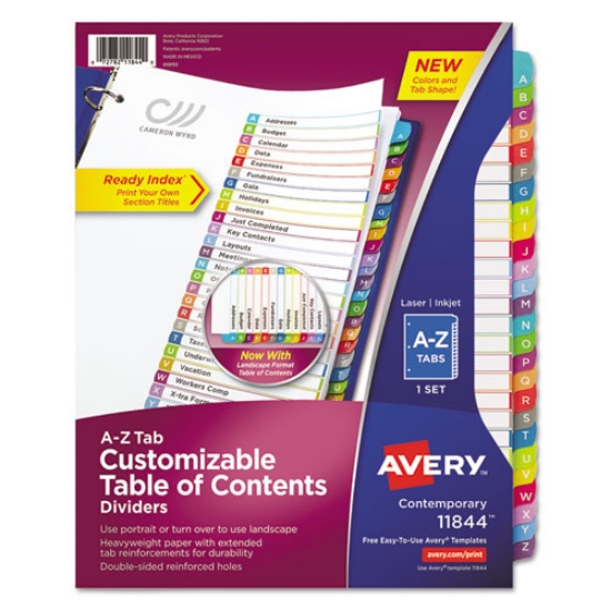 Picture of Customizable TOC Ready Index Multicolor Tab Dividers, 26-Tab, A to Z, 11 x 8.5, White, Contemporary Color Tabs, 1 Set
