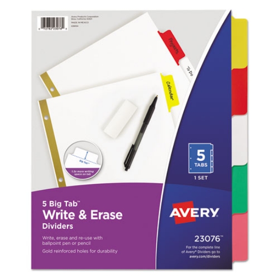 Picture of Write and Erase Big Tab Paper Dividers, 5-Tab, 11 x 8.5, White, Assorted Tabs, 1 Set