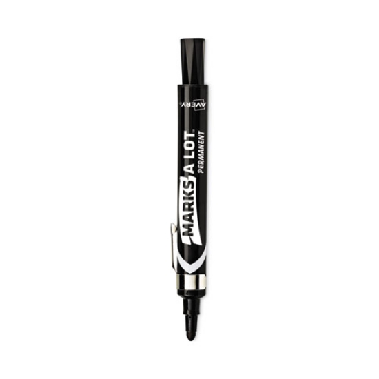 Picture of Marks A Lot Large Desk-Style Permanent Marker With Metal Pocket Clip, Broad Bullet Tip, Black, Dozen (24878)