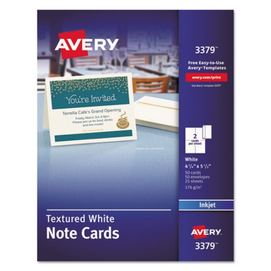 Picture of Note Cards With Matching Envelopes, Inkjet, 65lb, 4.25 X 5.5, Textured Uncoated White, 50 Cards, 2 Cards/sheet, 25 Sheets/box