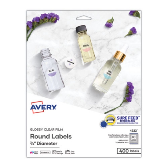 Picture of Printable Self-Adhesive Permanent ID Labels w/Sure Feed, 0.75" dia, Clear, 400/PK