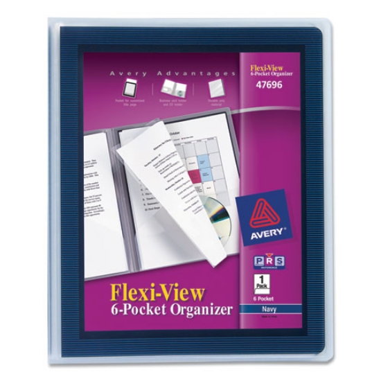 Picture of Flexi-View Six-Pocket Polypropylene Organizer, 150-Sheet Capacity, 11 X 8.5, Translucent/navy