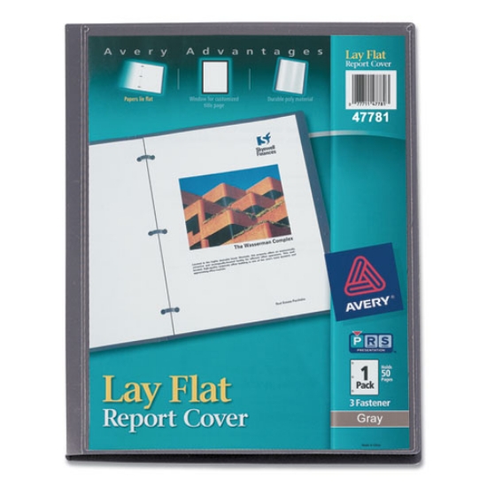 Picture of Lay Flat View Report Cover, Flexible Fastener, 0.5" Capacity, 8.5 X 11, Clear/gray