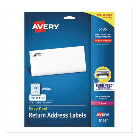 Picture of Easy Peel White Address Labels W/ Sure Feed Technology, Laser Printers, 0.66 X 1.75, White, 60/sheet, 25 Sheets/pack