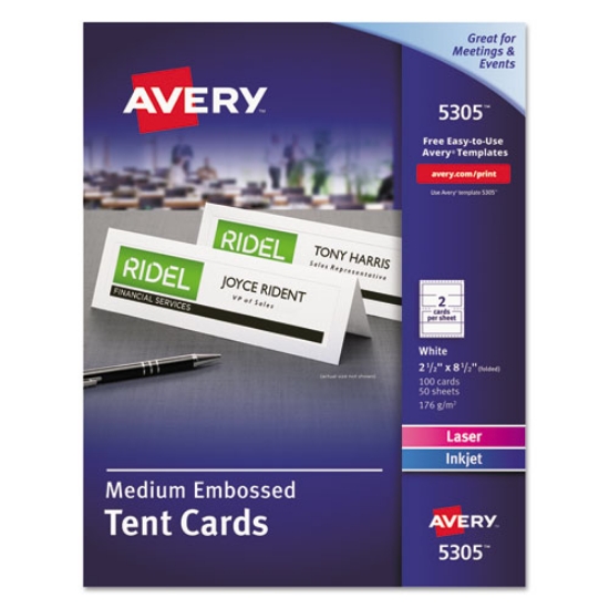 Picture of Medium Embossed Tent Cards, White, 2.5 X 8.5, 2 Cards/sheet, 50 Sheets/box