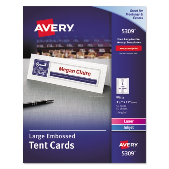 Picture of Large Embossed Tent Card, White, 3.5 X 11, 1 Card/sheet, 50 Sheets/box