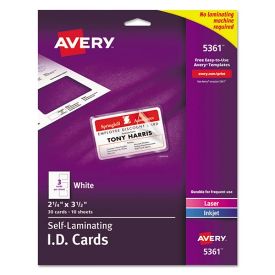 Picture of Laminated Laser/inkjet Id Cards, 2 1/4 X 3 1/2, White, 30/box