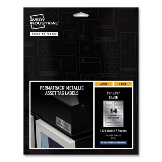 Picture of Permatrack Metallic Asset Tag Labels, Laser Printers, 1.25 X 2.75, Silver, 14/sheet, 8 Sheets/pack