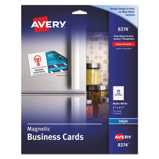 Picture of Magnetic Business Cards, Inkjet, 2 X 3.5, White, 30 Cards, 10 Cards/sheet, 3 Sheets/pack