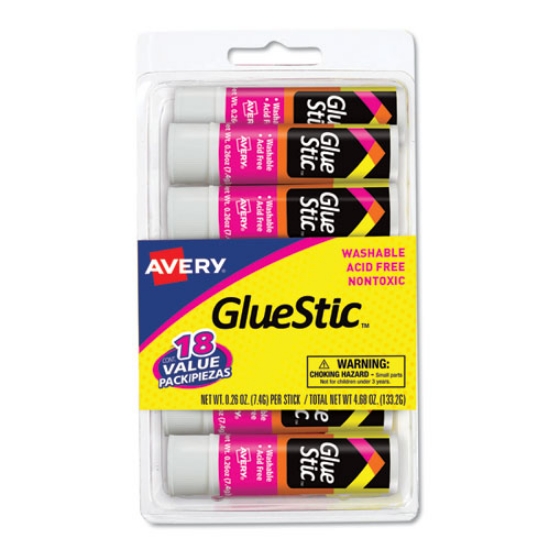 Picture of Permanent Glue Stic Value Pack, 0.26 Oz, Applies White, Dries Clear, 18/pack