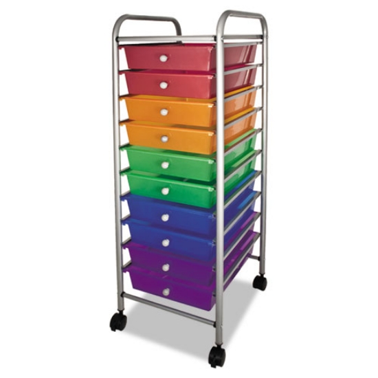 Picture of portable drawer organizer, metal, 1 shelf, 10 drawers, 13" x 15.38" x 37.75", matte gray/assorted