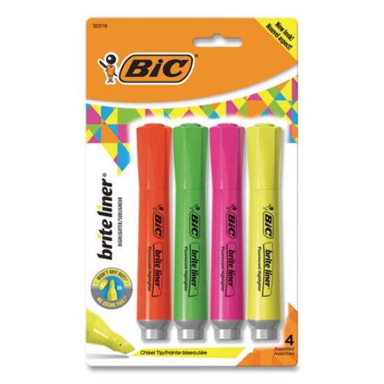 Picture of Brite Liner Tank-Style Highlighter, Assorted Ink Colors, Chisel Tip, Assorted Barrel Colors, 4/set