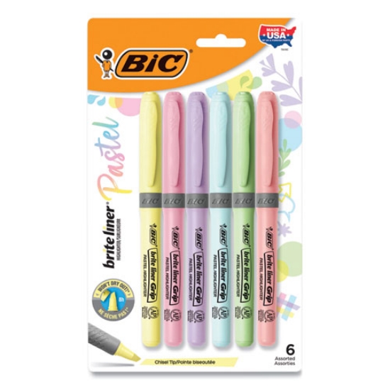 Picture of Brite Liner Grip Pocket Highlighter, Assorted Ink Colors, Chisel Tip, Assorted Barrel Colors, 6/pack