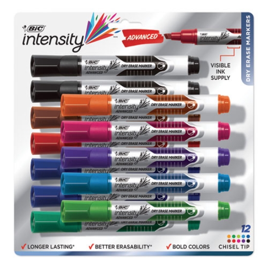 Picture of Intensity Advanced Dry Erase Marker, Tank-Style, Broad Chisel Tip, Assorted Colors, Dozen