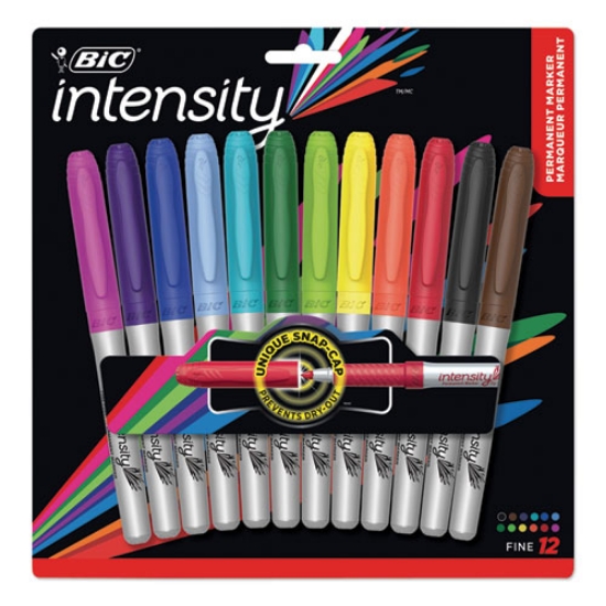 Picture of Intensity Fine Tip Permanent Marker, Fine Bullet Tip, Assorted Colors, 12/set