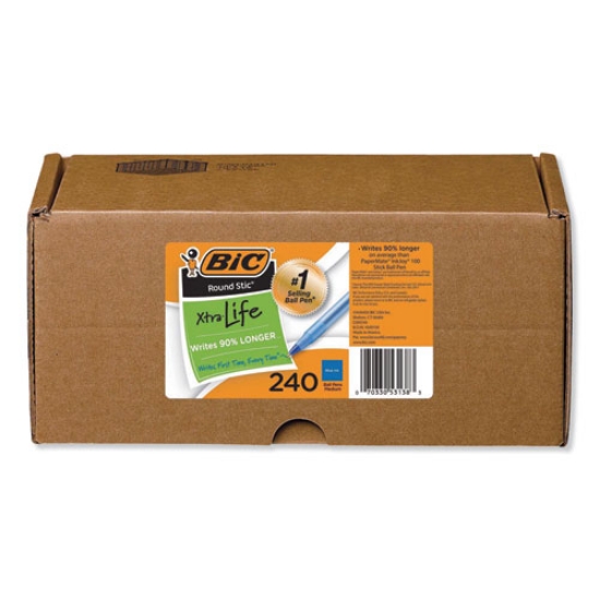 Picture of Round Stic Xtra Life Ballpoint Pen Xtra-Value Pack, Stick, Medium 1.2 mm, Blue Ink, Translucent Blue Barrel, 240/Carton