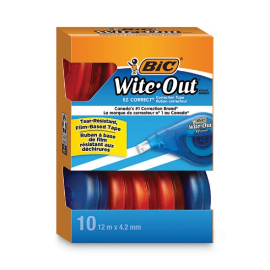 Picture of Wite-Out EZ Correct Correction Tape Value Pack, Non-Refillable, Randomly Assorted Applicator Colors, 0.17" x 472", 10/Box