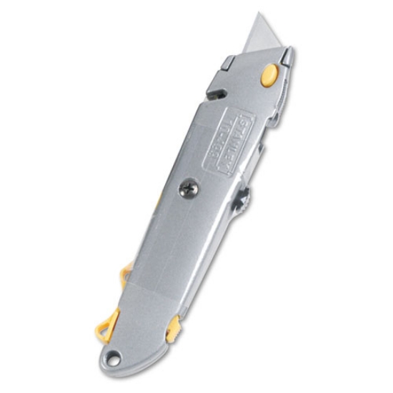 Picture of Quick-Change Utility Knife with Twine Cutter and (3) Retractable Blades, 6" Metal Handle, Gray, 6/Box