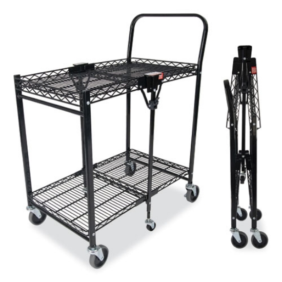 Picture of Stowaway Folding Carts, Metal, 2 Shelves, 250 lb Capacity, 29.63" x 37.25" x 18", Black
