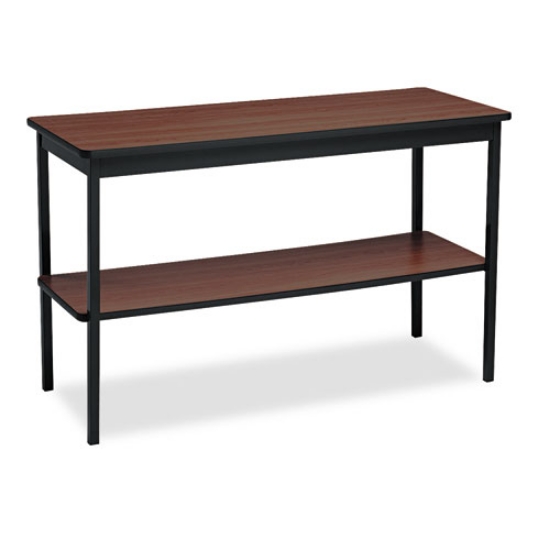 Picture of Utility Table With Bottom Shelf, Rectangular, 48w X 18d X 30h, Walnut/black