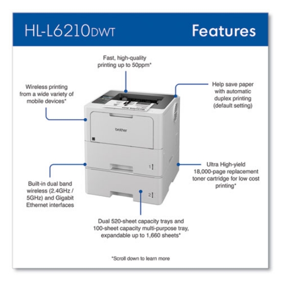 Picture of HL-L6210DWT Business Monochrome Laser Printer with Dual Paper Trays