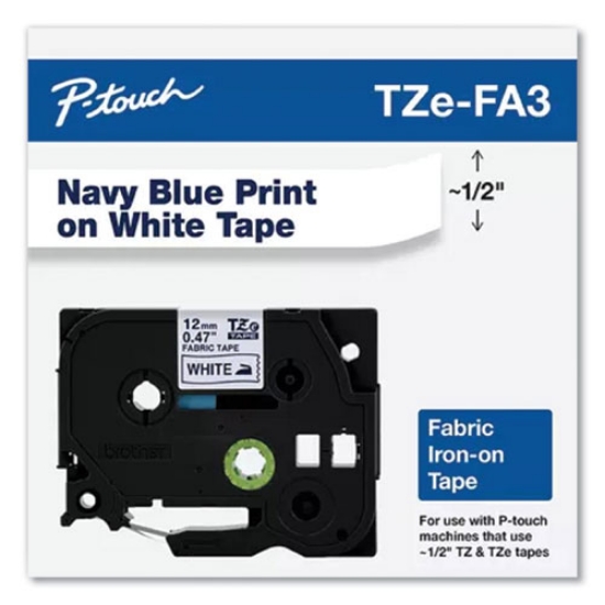 Picture of Tz Industrial Series Fabric Iron-On Tape, 0.47" X 9.8 Ft, Navy On White