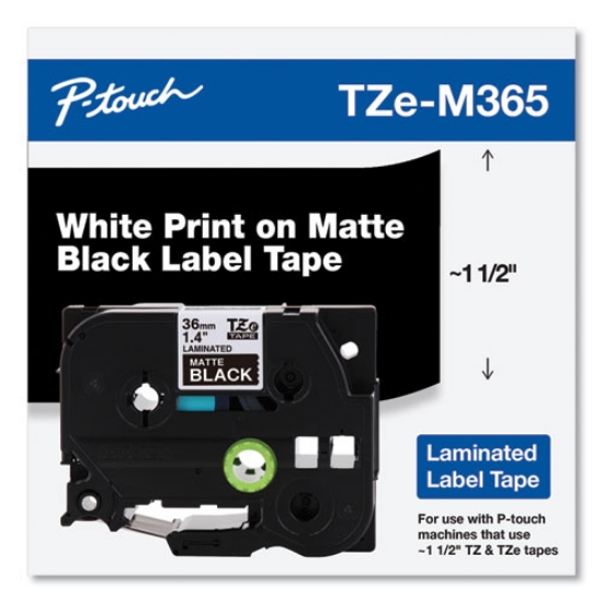 Picture of Tze Standard Adhesive Laminated Labeling Tape, 1.4" X 26.2 Ft, White On Matte Black