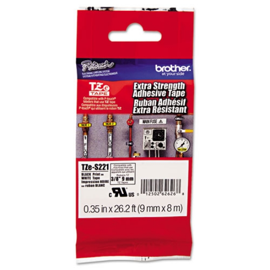 Picture of Tze Extra-Strength Adhesive Laminated Labeling Tape, 0.35" X 26.2 Ft, Black On White