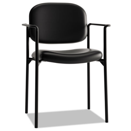 Picture of vl616 stacking guest chair with arms, bonded leather upholstery, 23.25" x 21" x 32.75", black seat, black back, black base