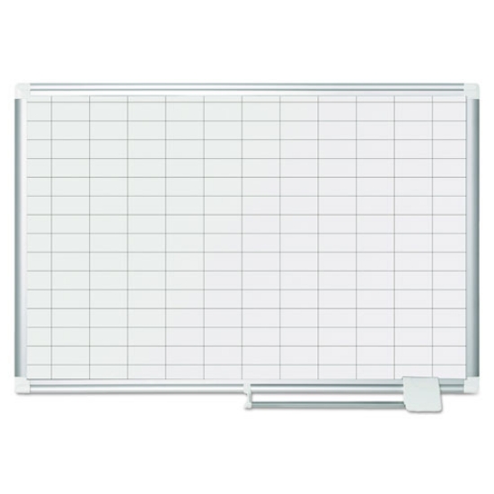 Picture of gridded magnetic steel dry erase planning board, 1 x 2 grid, 36 x 24, white surface, silver aluminum frame