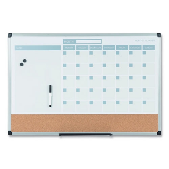 Picture of 3-in-1 calendar planner, 36 x 24, white surface, silver aluminum frame