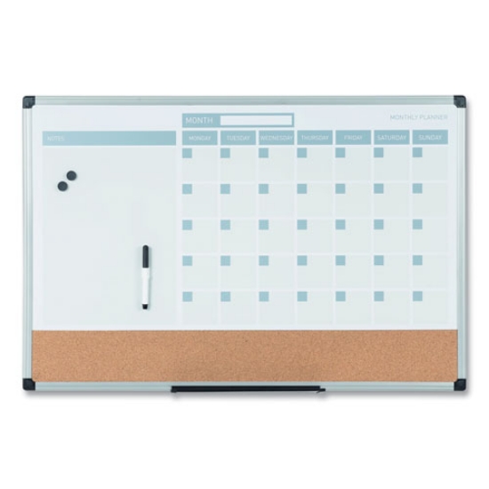 Picture of 3-in-1 Planner Board, 24 x 18, Tan/White/Blue Surface, Silver Aluminum Frame