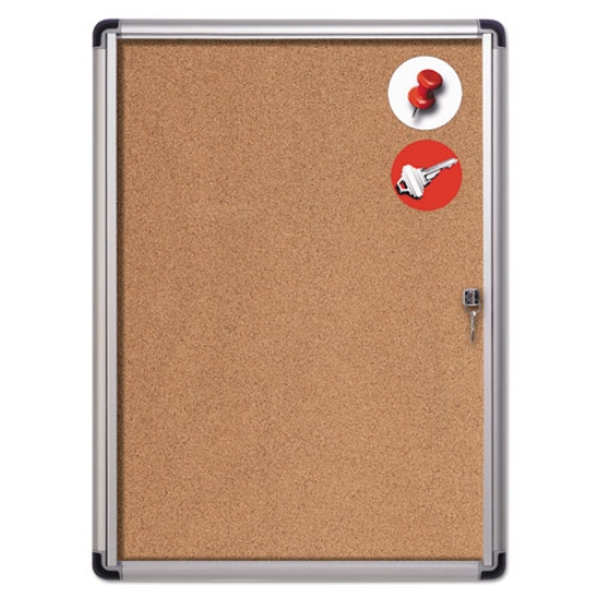 Picture of Slim-Line Enclosed Cork Bulletin Board, One Door, 28 x 38, Tan Surface, Aluminum Frame