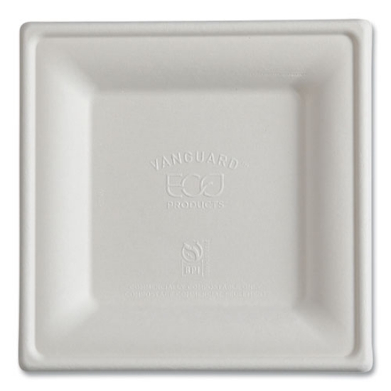 Picture of Vanguard Renewable and Compostable Sugarcane Plates, 6 x 6, White, 500/Carton