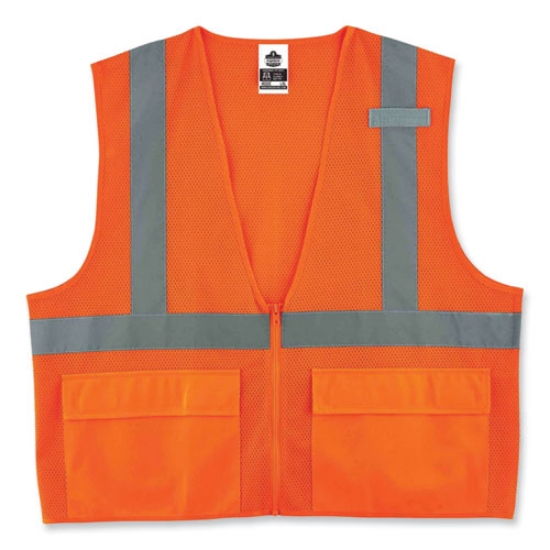 Picture of GloWear 8220Z Class 2 Standard Mesh Zipper Vest, Polyester, Large/X-Large, Orange, Ships in 1-3 Business Days