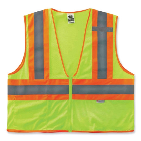 Picture of GloWear 8230Z Class 2 Two-Tone Mesh Zipper Vest, Polyester, Large/X-Large, Lime, Ships in 1-3 Business Days