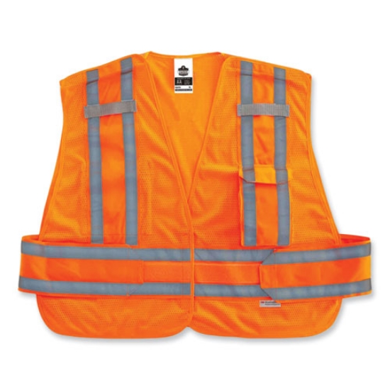 Picture of GloWear 8244PSV Class 2 Expandable Public Safety Hook and Loop Vest, Polyester, Med/Large, Orange, Ships in 1-3 Business Days