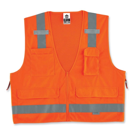 Picture of GloWear 8250Z Class 2 Surveyors Zipper Vest, Polyester, Large/X-Large, Orange, Ships in 1-3 Business Days