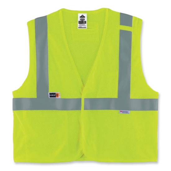 Picture of GloWear 8260FRHL Class 2 FR Safety Hook and Loop Vest, Modacrylic/Kevlar, Small/Medium, Lime, Ships in 1-3 Business Days