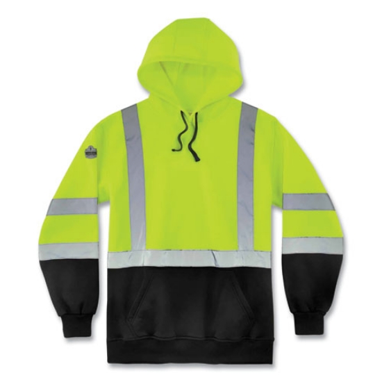 Picture of GloWear 8373 Hi-Vis Class 3 Hooded with Sweatshirt Black Bottom, Polar Fleece, Lime, Medium, Ships in 1-3 Business Days