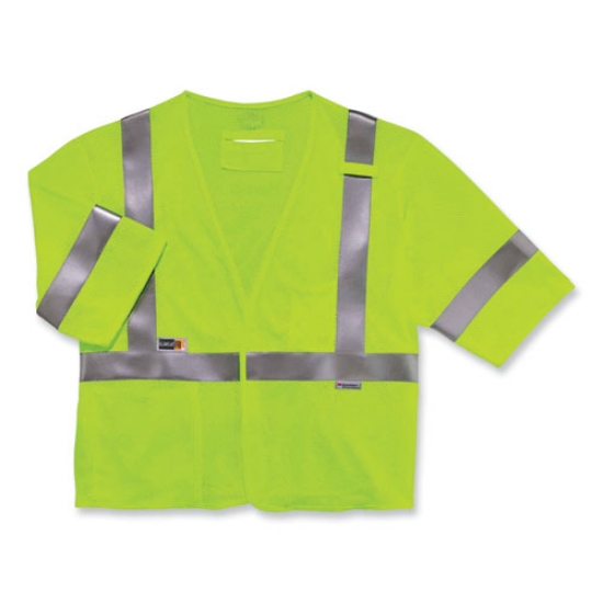 Picture of GloWear 8356FRHL Class 3 FR Hook and Loop Safety Vest with Sleeves, Modacrylic, Large/XL, Lime, Ships in 1-3 Business Days