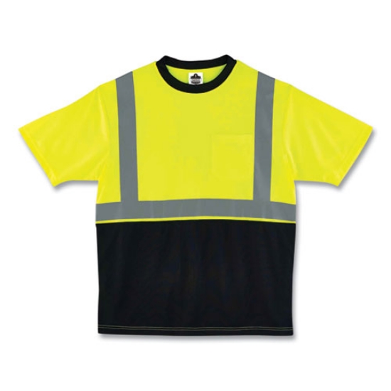 Picture of GloWear 8289BK Class 2 Hi-Vis T-Shirt with Black Bottom, Large, Lime, Ships in 1-3 Business Days