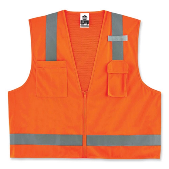 Picture of GloWear 8249Z Class 2 Economy Surveyors Zipper Vest, Polyester, 4X-Large/5X-Large, Orange, Ships in 1-3 Business Days
