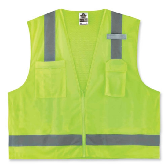 Picture of GloWear 8249Z Class 2 Economy Surveyors Zipper Vest, Polyester, X-Small, Lime, Ships in 1-3 Business Days