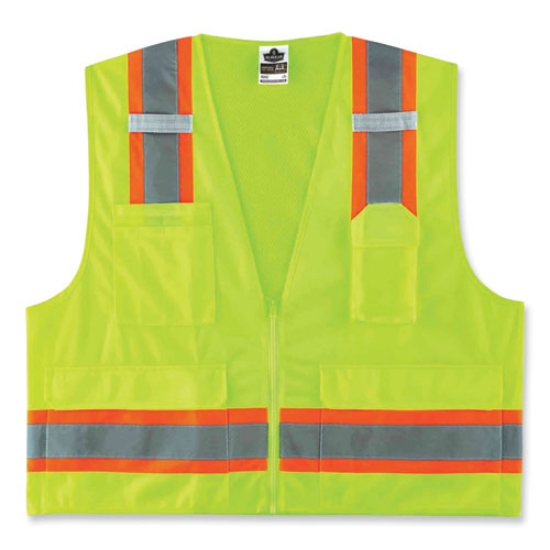 Picture of GloWear 8248Z Class 2 Two-Tone Surveyors Zipper Vest, Polyester, Small/Medium, Lime, Ships in 1-3 Business Days