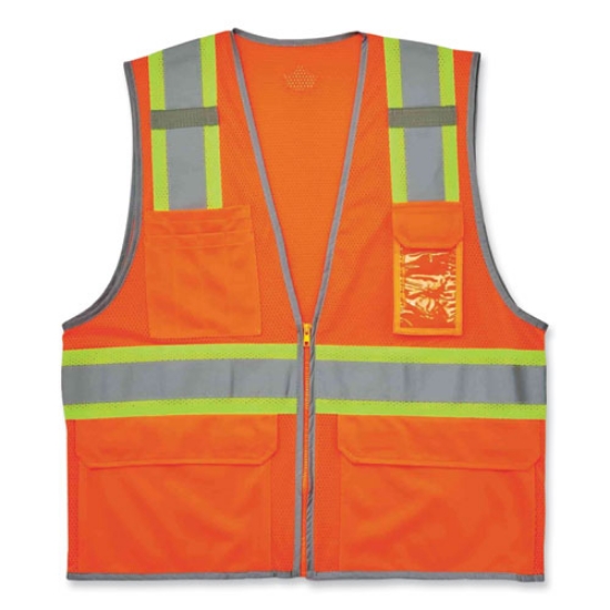 Picture of GloWear 8246Z Class 2 Two-Tone Mesh Reflective Binding Zipper Vest, Polyester, Small/Med, Orange, Ships in 1-3 Business Days