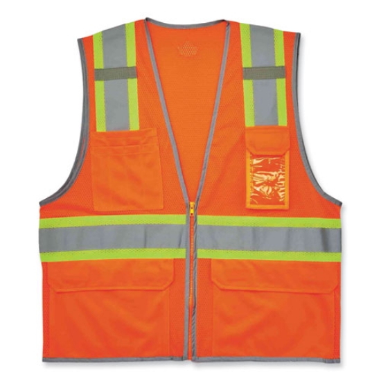Picture of GloWear 8246Z Class 2 Two-Tone Mesh Reflective Binding Zipper Vest, Polyester, 2XL/3XL, Orange, Ships in 1-3 Business Days