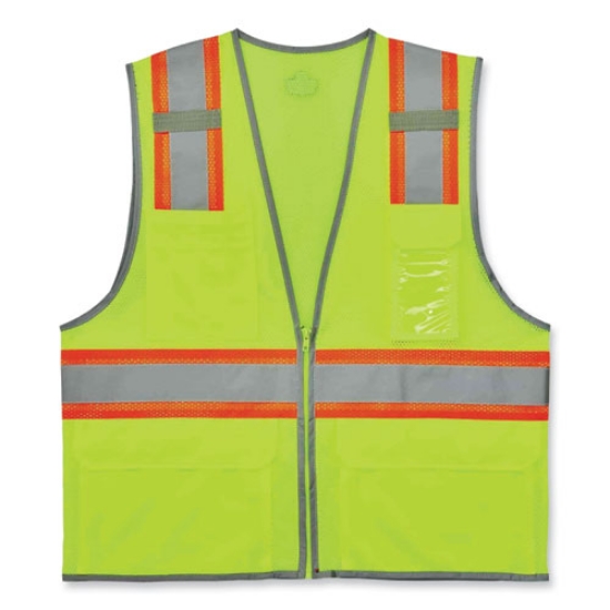 Picture of GloWear 8246Z Class 2 Two-Tone Mesh Reflective Binding Zipper Vest, Polyester, Small/Medium, Lime, Ships in 1-3 Business Days