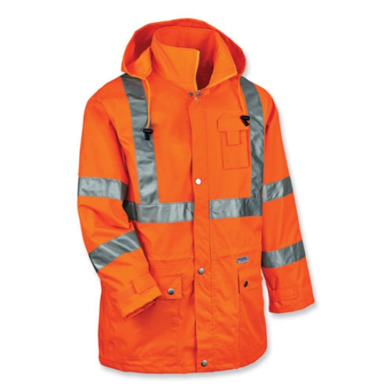 Picture of GloWear 8365 Class 3 Hi-Vis Rain Jacket, Polyester, 2X-Large, Orange, Ships in 1-3 Business Days